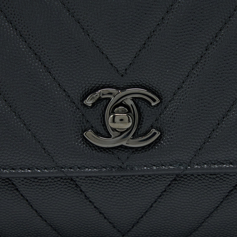 Chanel Small Coco Handle Chevron Caviar So Black with Black Hardware