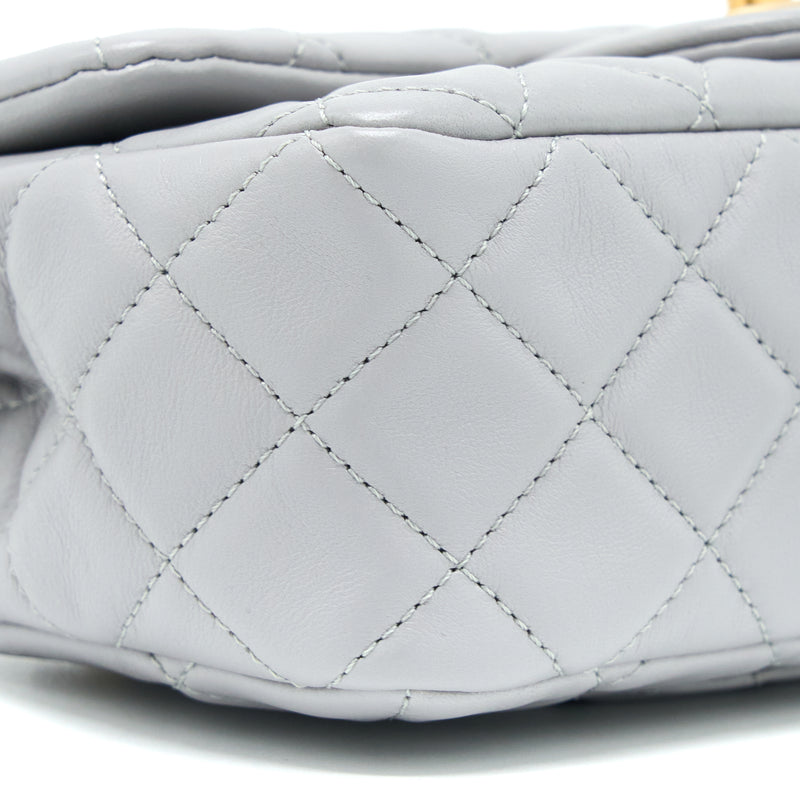 Chanel Quilted Rectangular Flap Bag Mini Light Gray in Lambskin Leather  with Silver-tone - US
