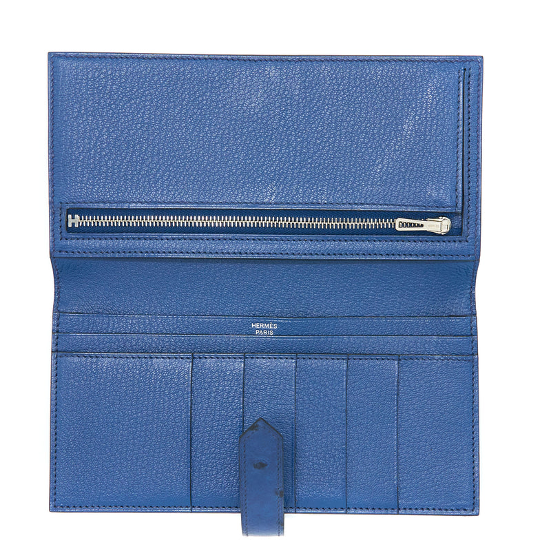 Hermes Bearn Wallet Ostrich Blue SHW Stamp X