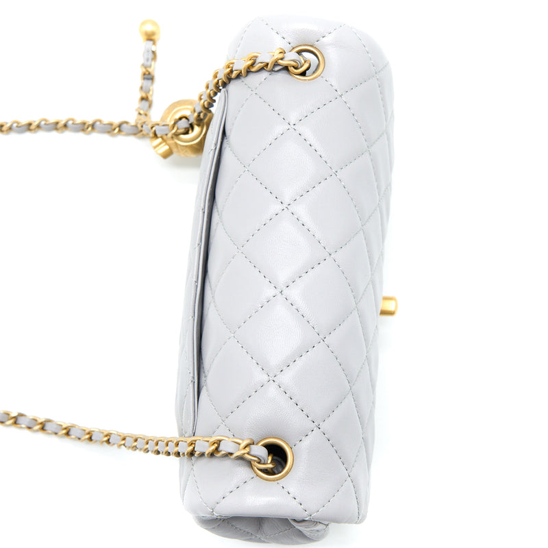 Chanel Pearl Crush Mini Rectangular Flap Bag Lambskin Light Grey Brush