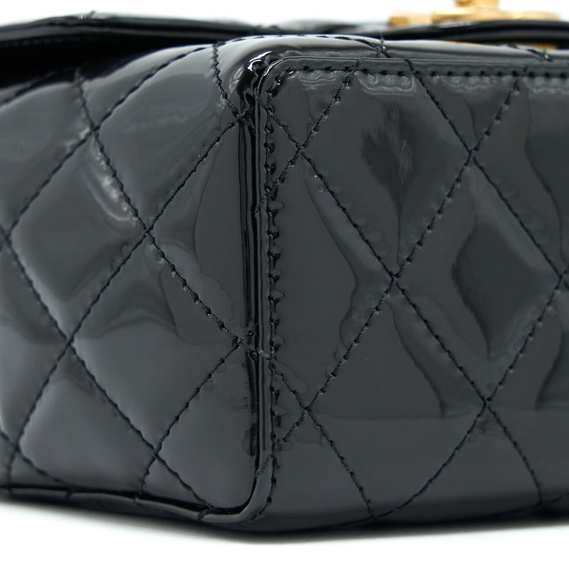 Chanel 22K Retro Classic New Square Mini Flap Bag Patent Black Brushed GHW (Microchip)