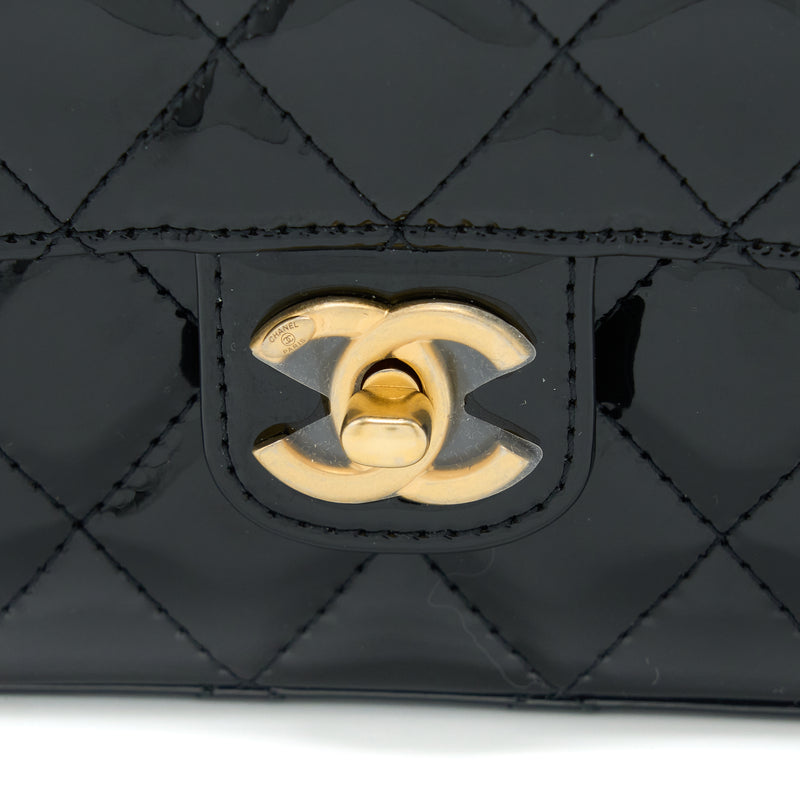 Chanel 22K Retro Classic New Square Mini Flap Bag Patent Black Brushed