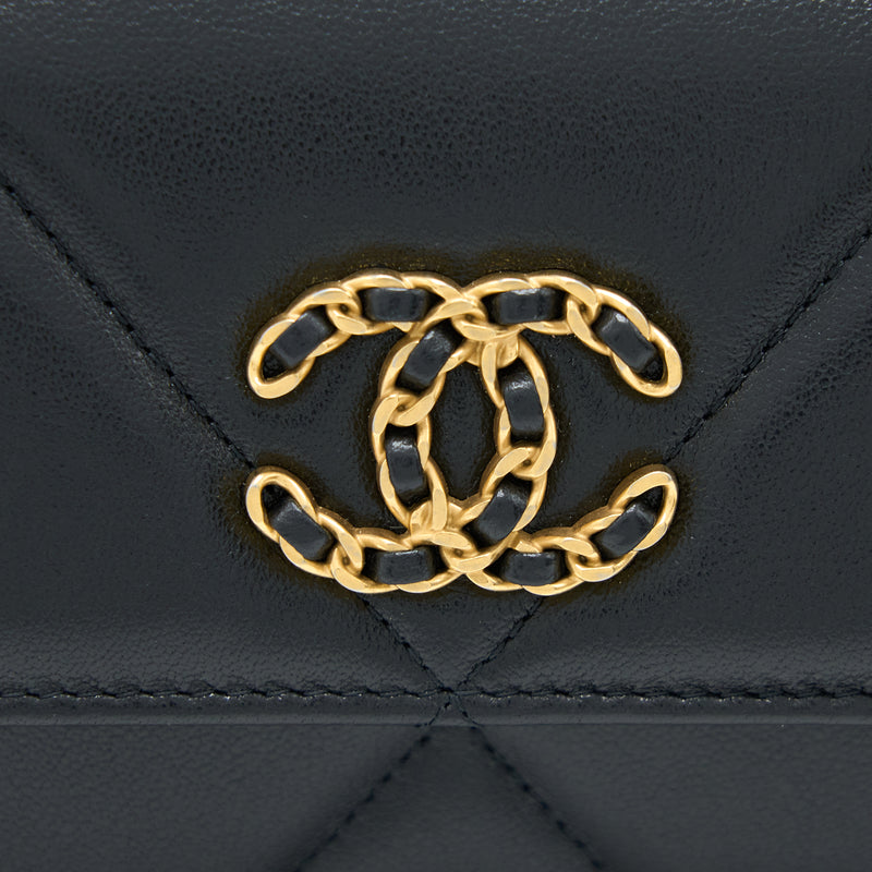 CHANEL Goatskin Quilted Chanel 19 Wallet On Chain WOC Black 422740
