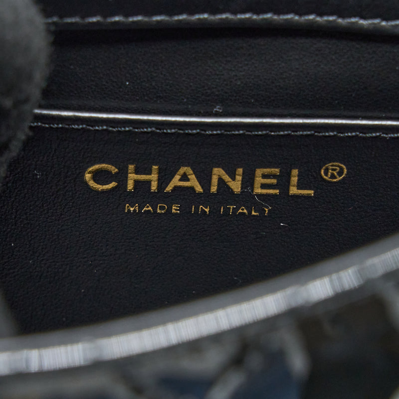 Chanel 22K Retro Classic New Square Mini Flap Bag Patent Black Brushed GHW (Microchip)
