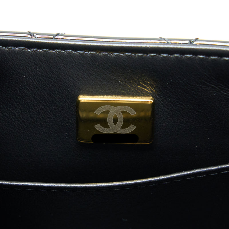 Chanel 22K Retro Classic New Square Mini Flap Bag Patent Black Brushed GHW (Microchip)