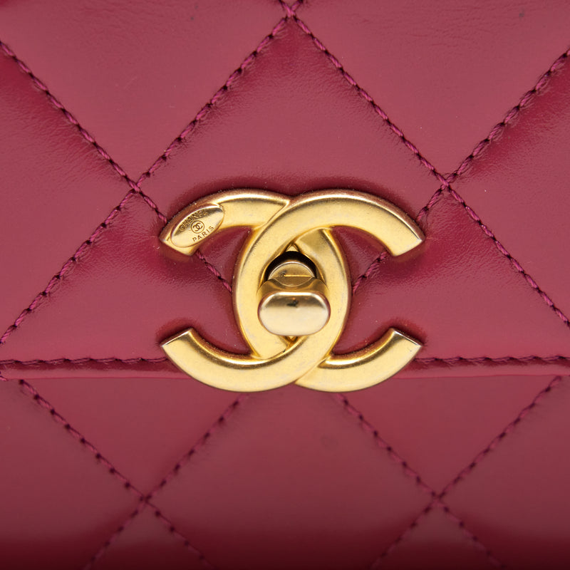 Chanel 21A Small Gold Crush Flap Bag With Chain Calfskin Raspberry Pink GHW (Microchip)