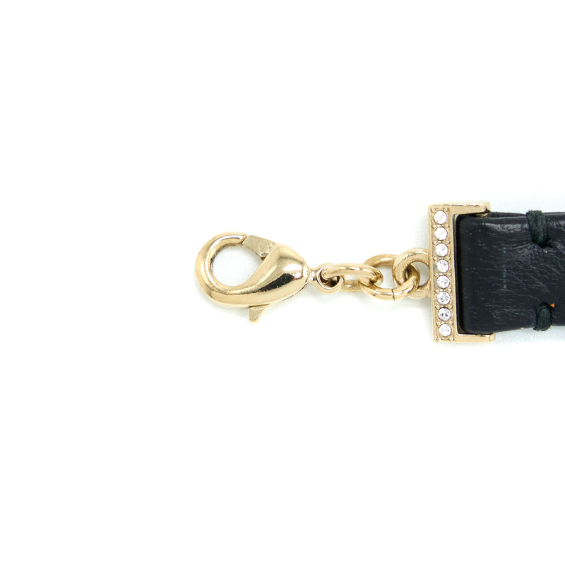 Chanel Crystal CC Logo Heart Chocker Leather/Pearl/Crystal Black Light Gold Tone
