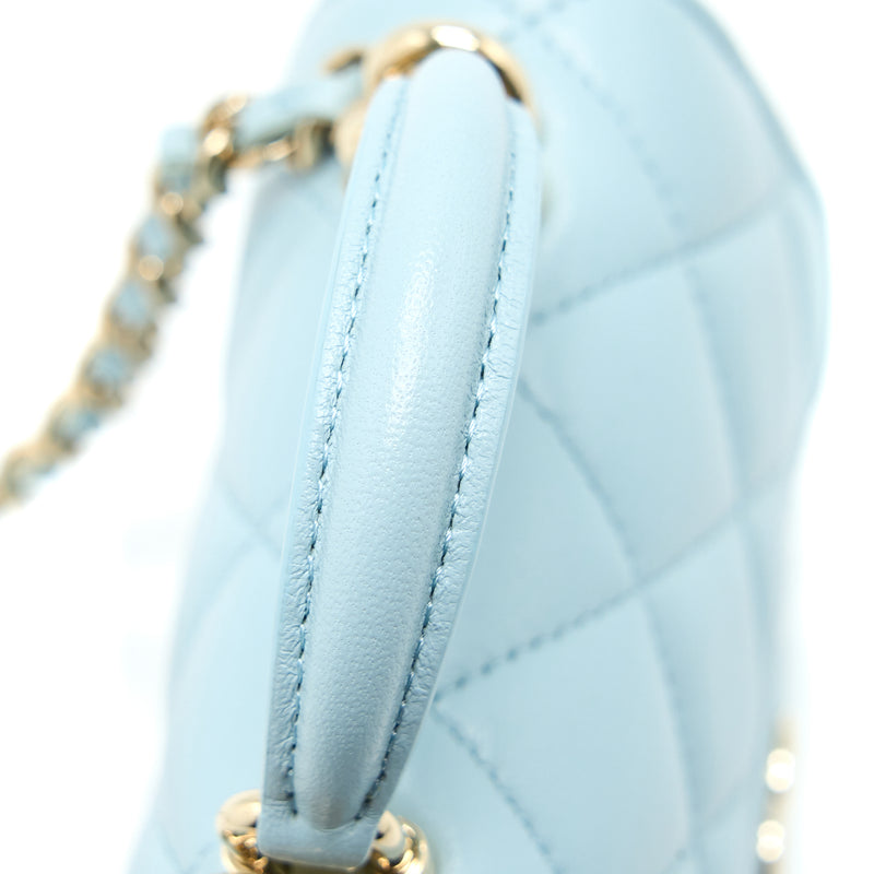 Chanel Top Handle Mini Flap Bag Lambskin Light Blue LGHW