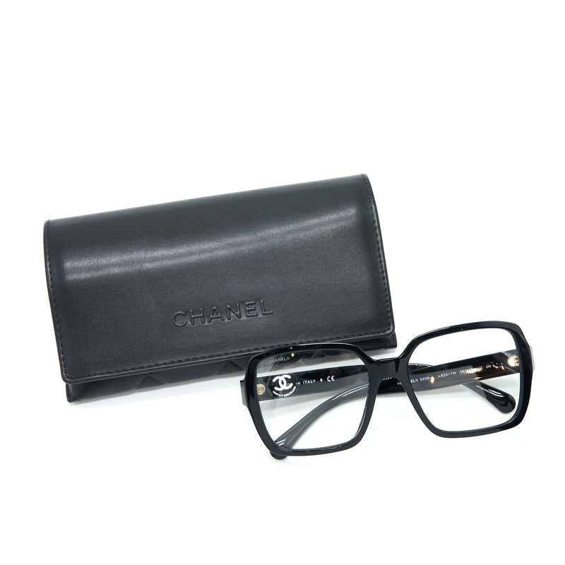 Chanel Square Glasses Frame With Letter Black Gold Tone