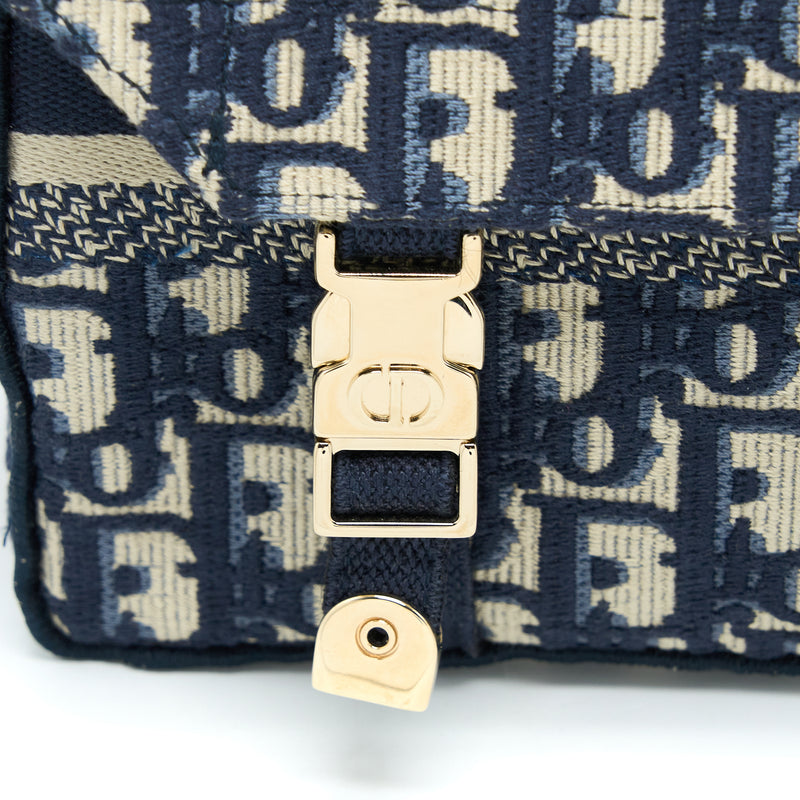 Dior Small Diorcamp Bag Blue Oblique Embroidery LGHW