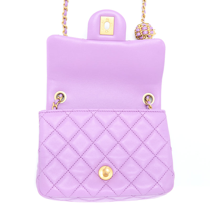 Chanel 22S Pearl Crush Mini Square Lambskin Purple GHW