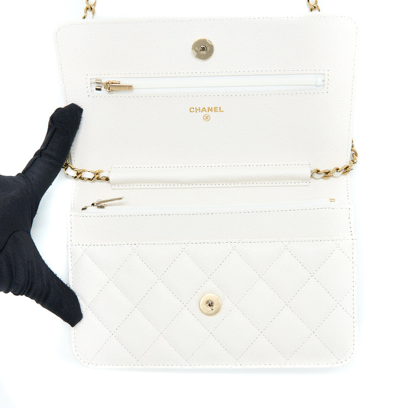Chanel Classic Wallet On Chain Caviar White LGHW (Microchip)