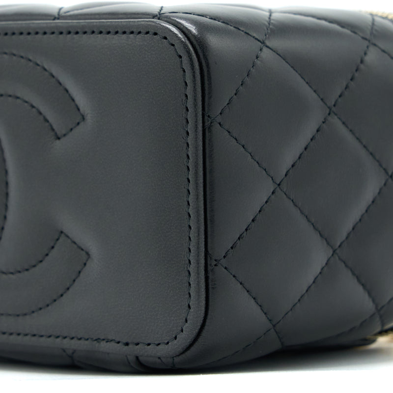 Chanel 22K Gold Pillar Adjustable Chain Long Vanity Lambskin Black GHW