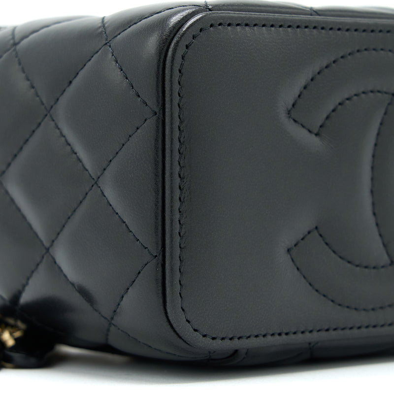 Chanel 22K Gold Pillar Adjustable Chain Long Vanity Lambskin Black GHW
