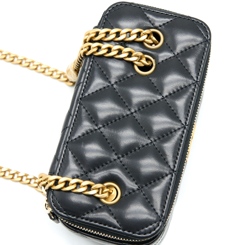 Chanel 22K Gold Pillar Adjustable Chain Long Vanity Lambskin Black GHW
