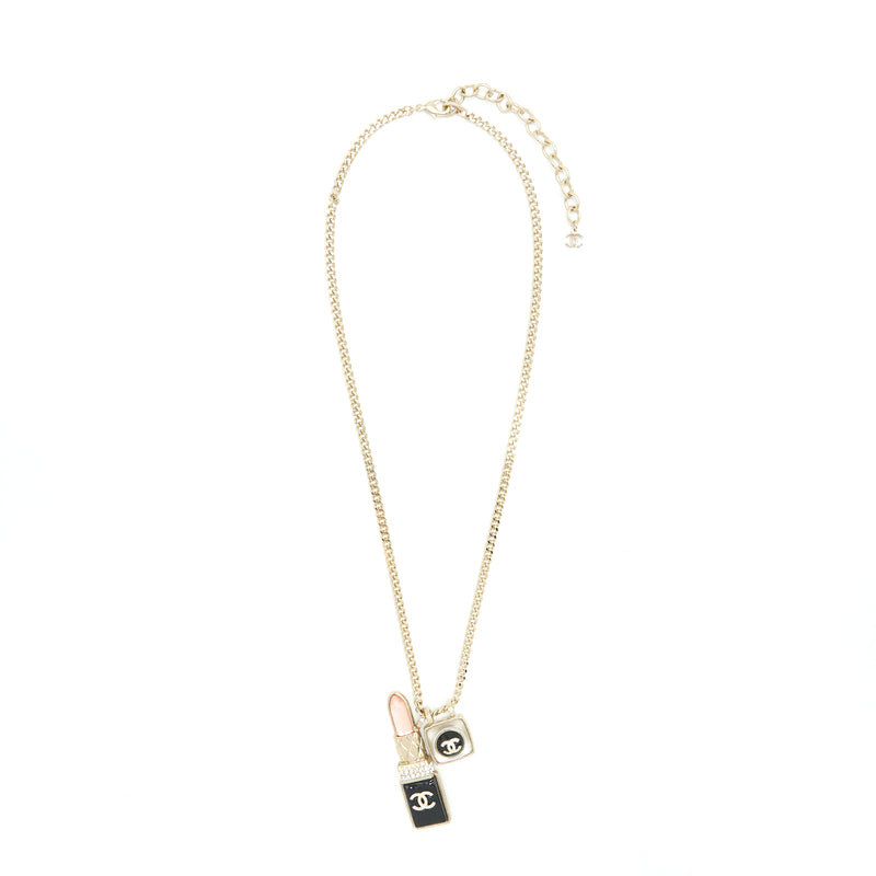 Chanel Lipstick And Square CC Necklace LGHW