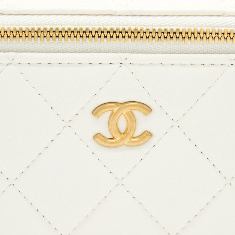 Chanel Long Vanity With Coco Letter Chain Lambskin White GHW