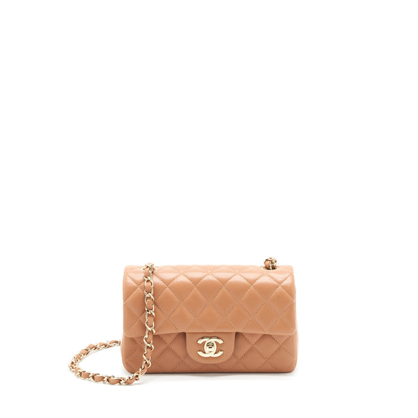 Chanel Mini Rectangular Flap Bag Lambskin Caramel LGHW