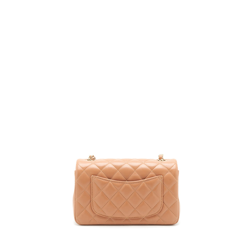 Chanel Mini Rectangular Flap Bag Lambskin Caramel LGHW