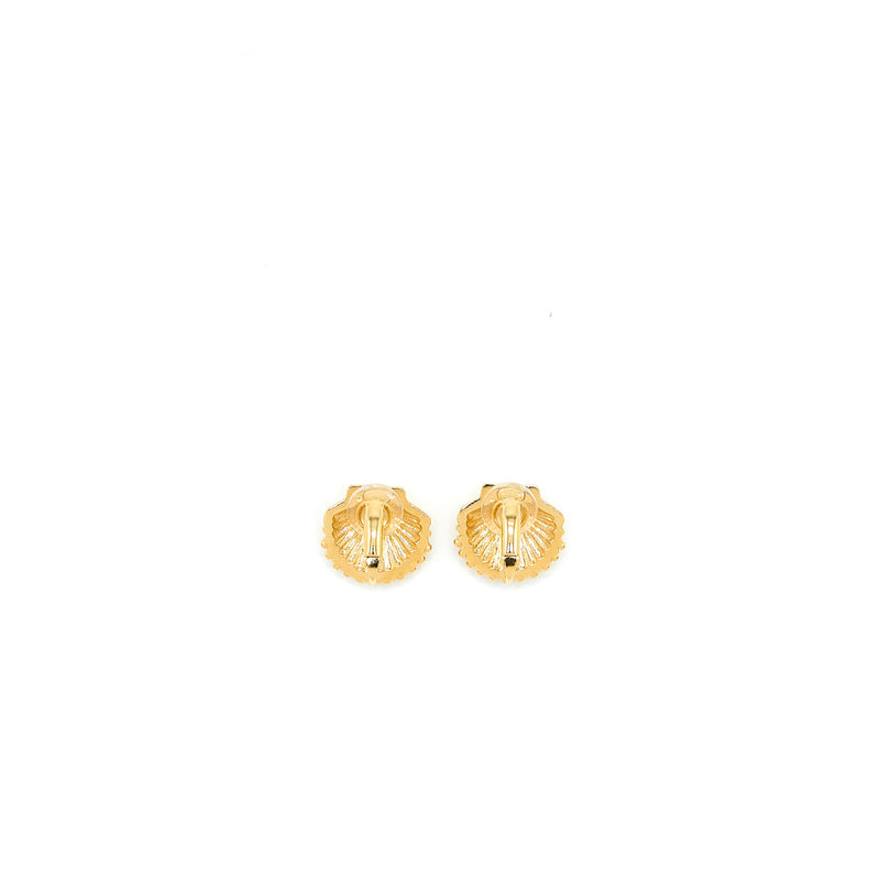 Chanel CC Logo/Shell Earclips Multicolour Crystal Gold Tone