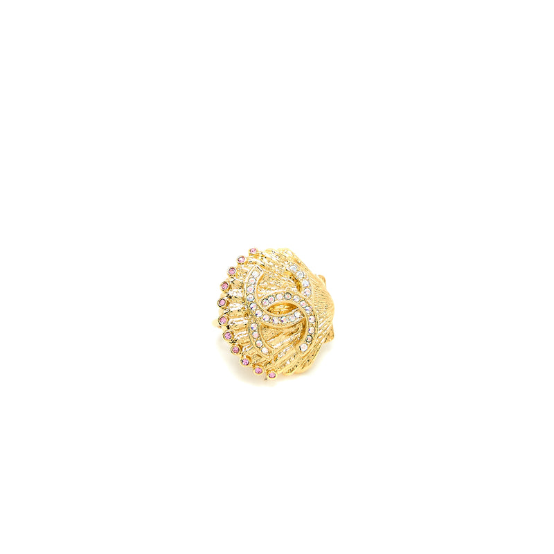 Chanel CC Logo/Shell Earclips Multicolour Crystal Gold Tone