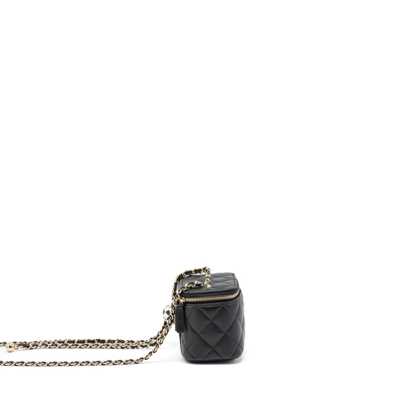 Chanel 23C Pearl Crush Mini Vanity with Chain Lambskin Black LGHW (Microchip)