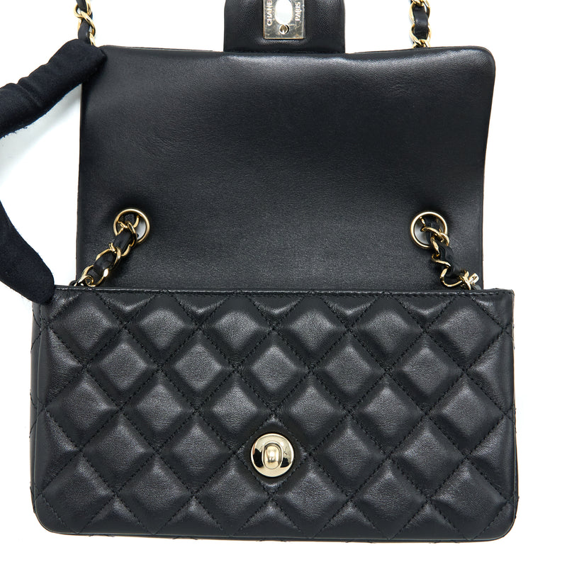 Chanel Classic Mini Rectangular Flap Bag Lambskin Black LGHW (Microchip)