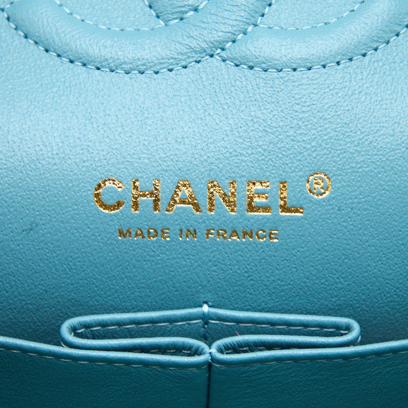 Chanel Tweed Medium Classic Double Flap Bag Light Blue LGHW