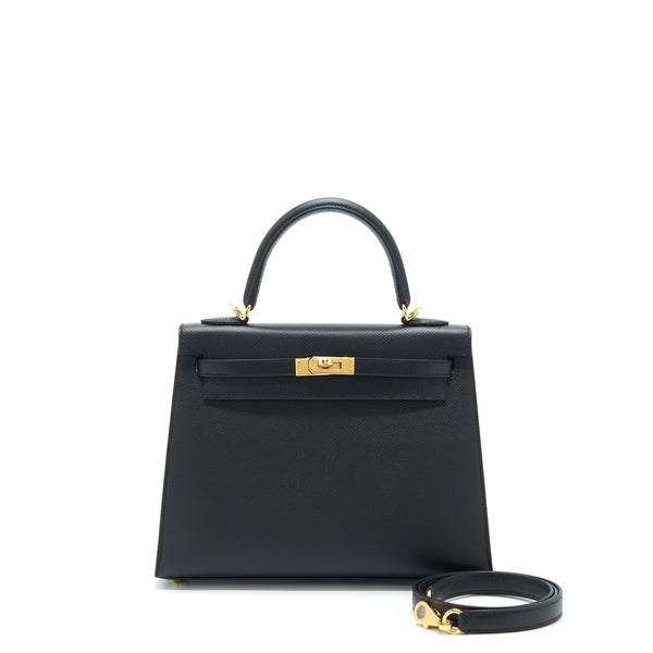 Hermes Kelly 25 Epsom Black GHW Stamp D