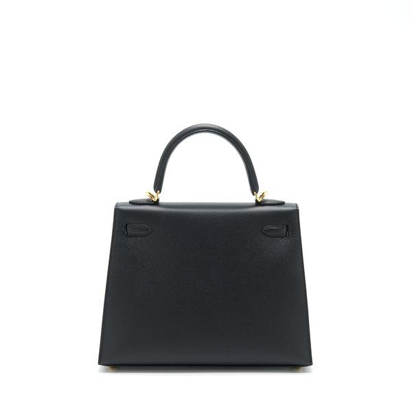 Hermes Kelly 25 Epsom Black GHW Stamp D