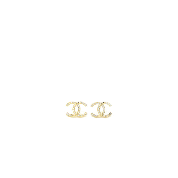 Chanel CC Logo Earrings Crystal Gold Tone
