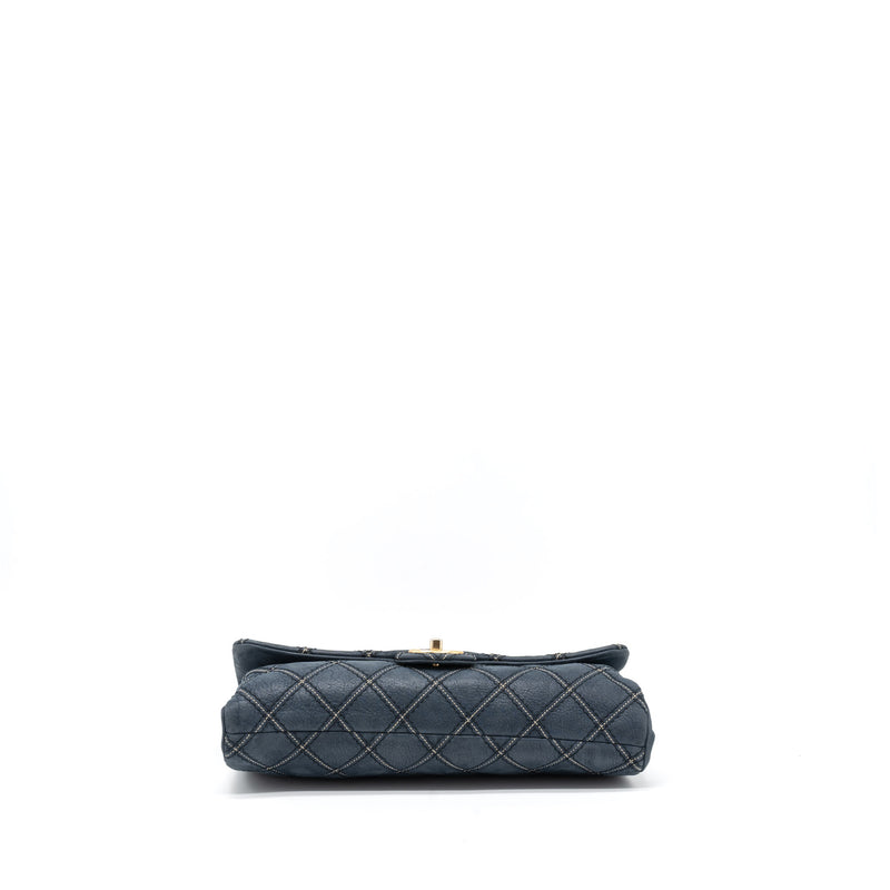 Chanel Quilted Flap Bag Calfskin Iridescent Dark Blue Brushed GHW