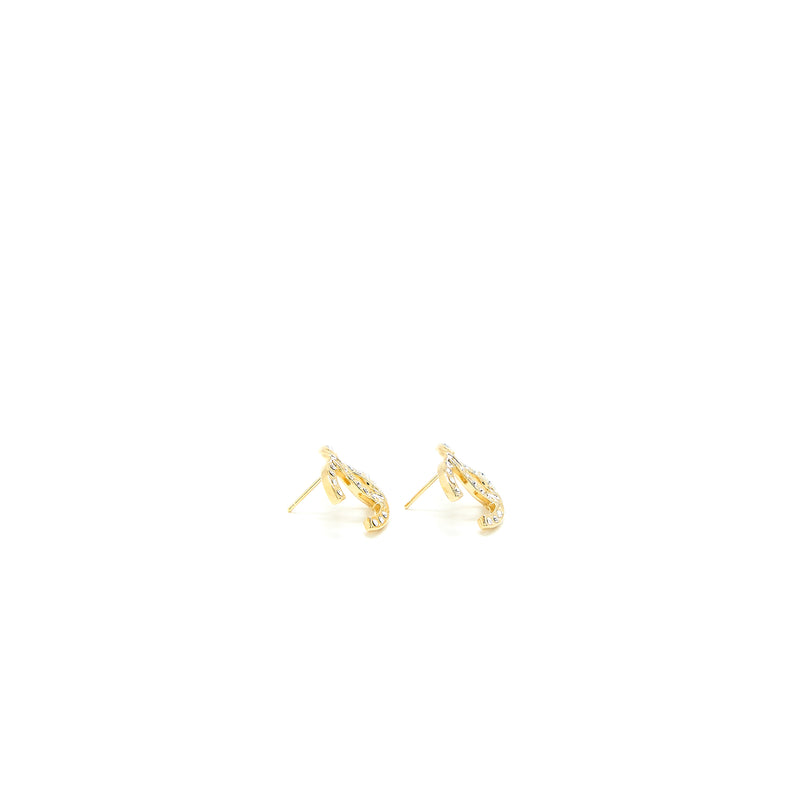 Chanel CC Logo Earrings Crystal Gold Tone