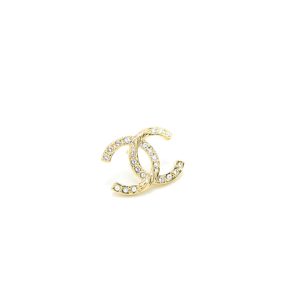 Chanel CC Logo Earrings Crystal Gold Tone
