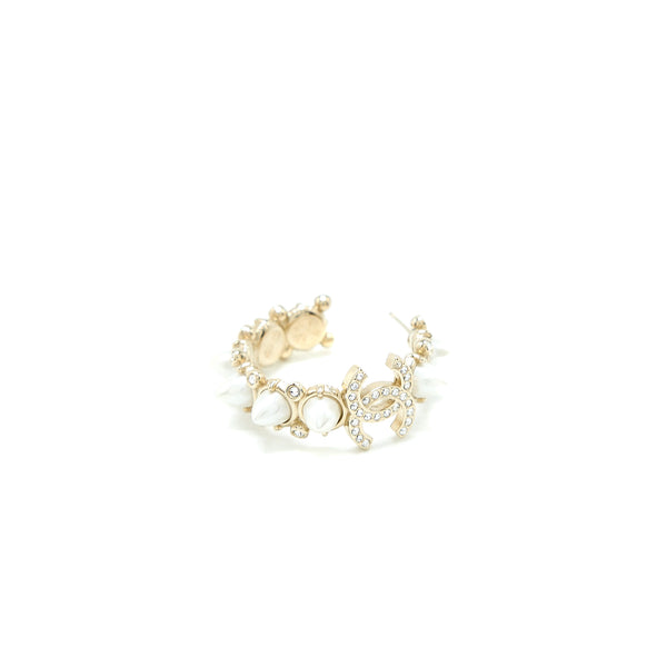 Chanel CC Logo Earrings Crystal/Pearl Light Gold Tone