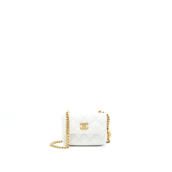 Chanel 23C Coco Love Mini Flap Bag with Chain Caviar White Brushed GHW (Microchip)