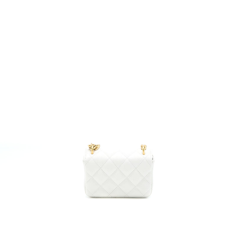 Chanel 23C Coco Love Mini Flap Bag with Chain Caviar White Brushed GHW (Microchip)