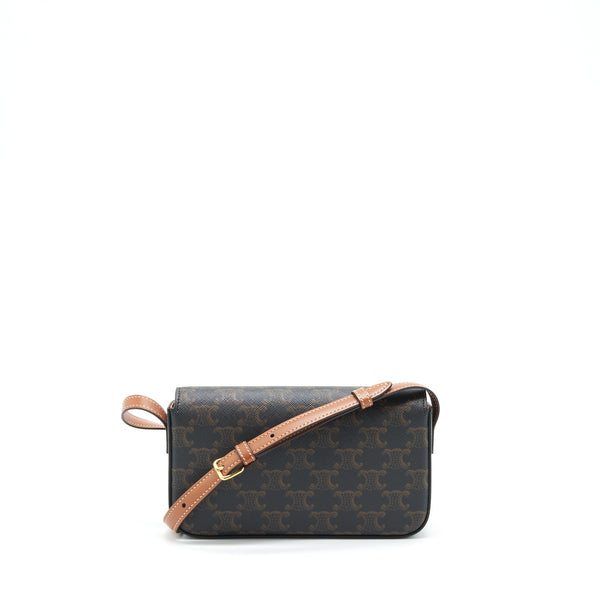 Celine Triomphe Shoulder Bag Triomphe Canvas/Calfskin Tan GHW