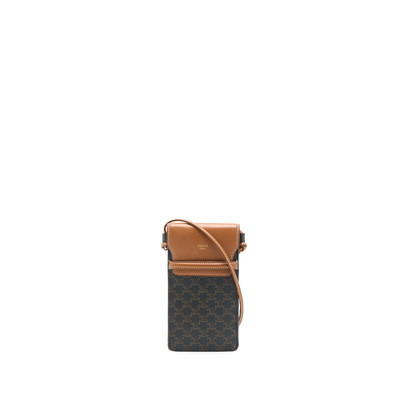 Celine Crossbody Vertical Phone Case in Triomphe Canvas/Lambskin Tan Celine Crossbody Vertical Phone Case in Triomphe Canvas/Lambskin Tan