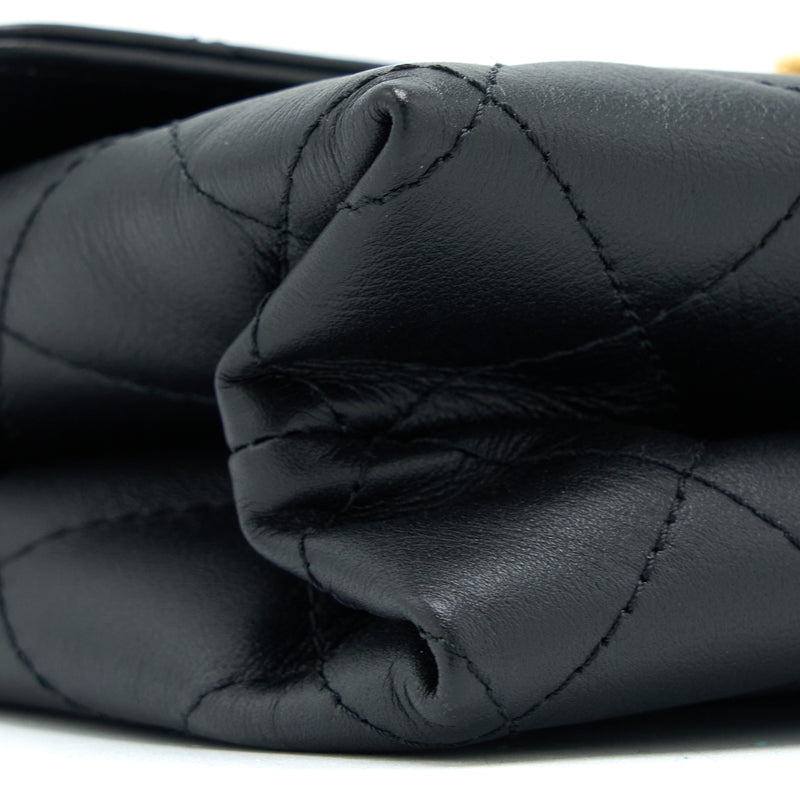Chanel Handle Flap Bag Calfskin Black Brushed GHW (Microchip)