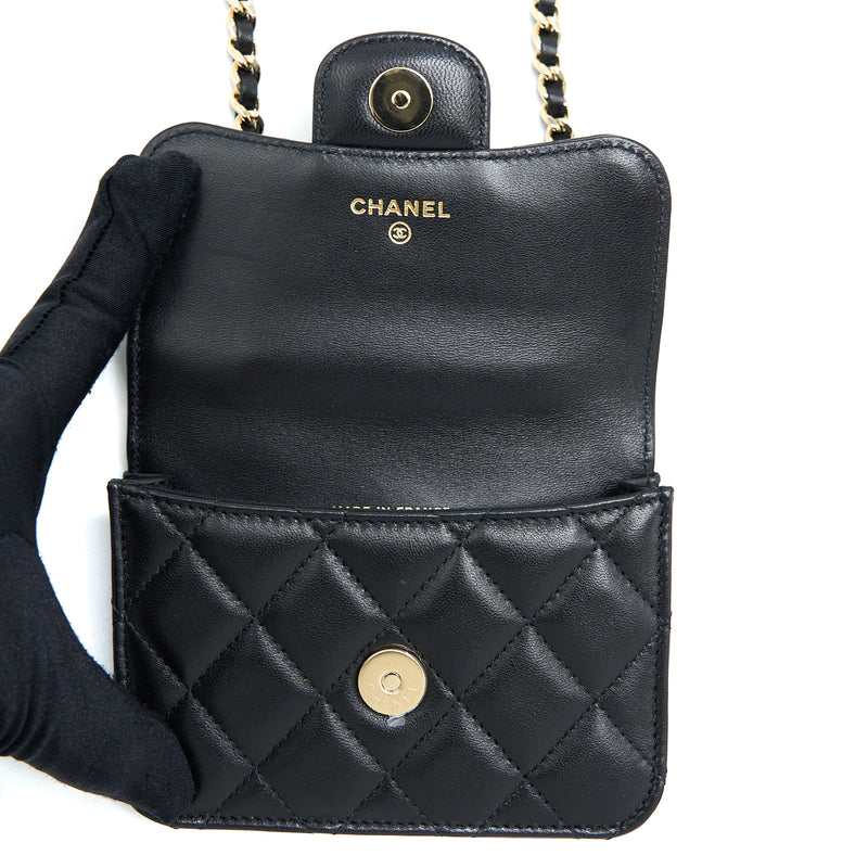 Chanel Mini Top Handle Flap Bag Lambskin Black LGHW