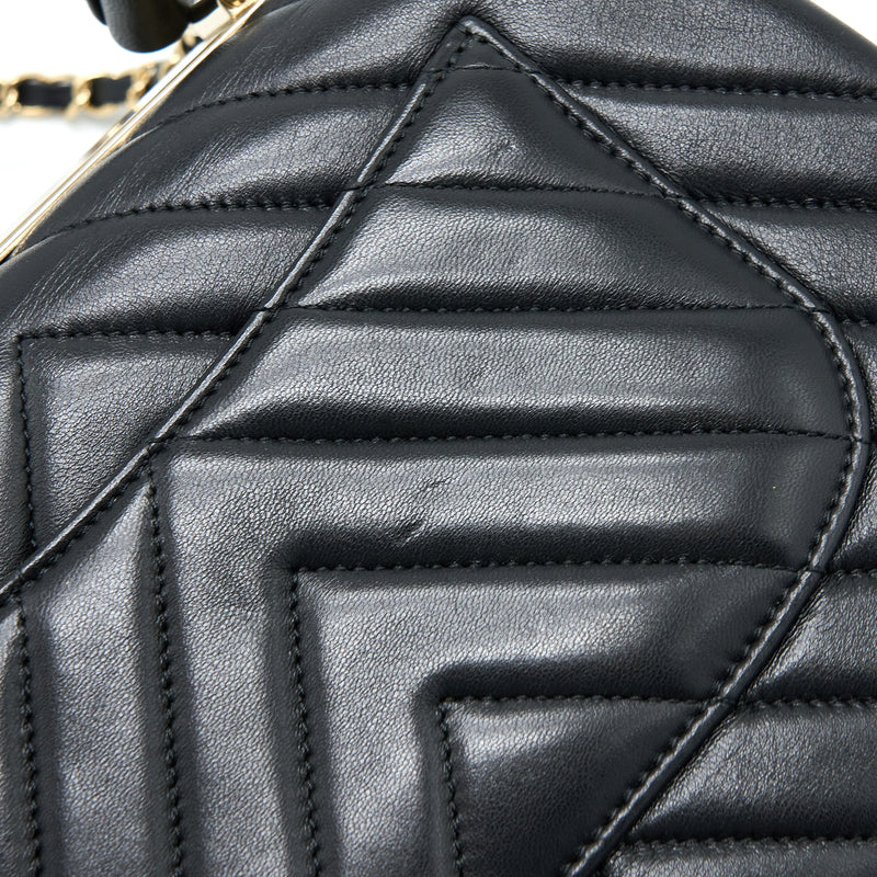 Chanel Chevron Trendy CC Top Handle Flap Bag Lambskin Black LGHW