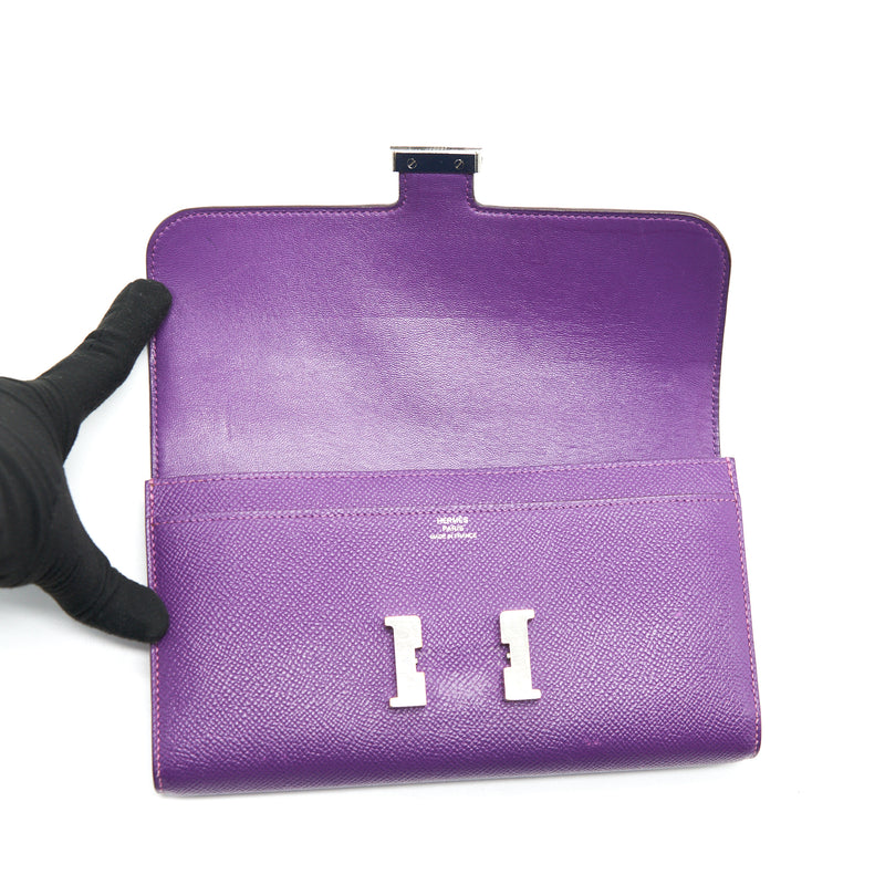Hermes Constance Wallet Epsom Purple SHW Stamp T with an ext