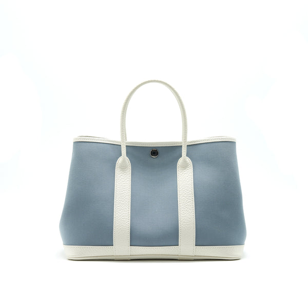 HERMES Garden Party 30 White/Blue Jean SHW Stamp R in Square
