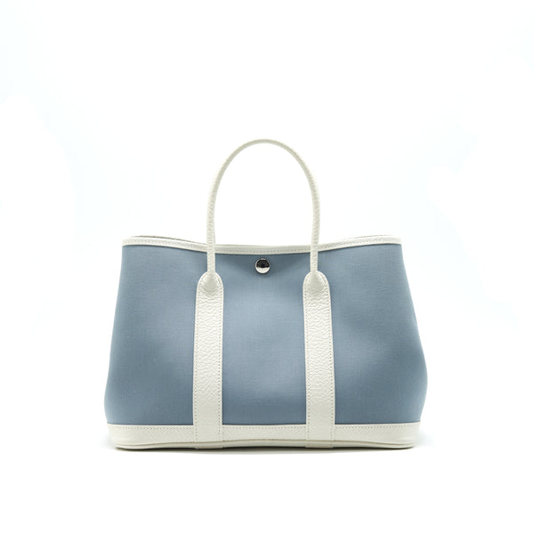 HERMES Garden Party 30 White/Blue Jean SHW Stamp R in Square