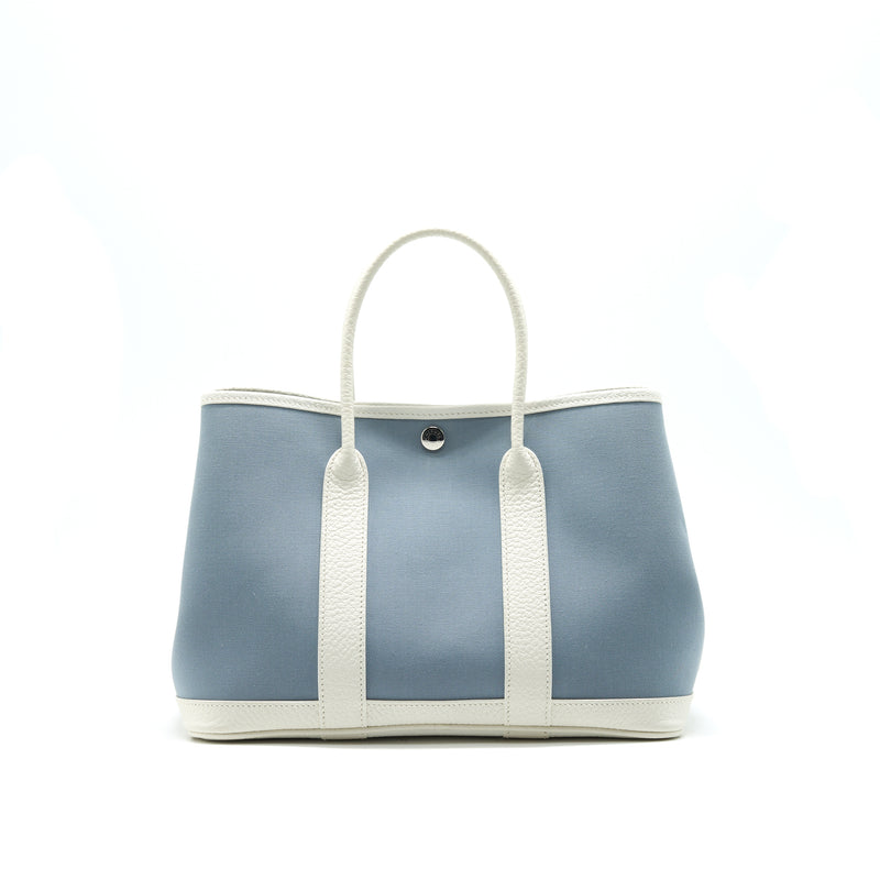 HERMES Garden Party 30 White/Blue Jean SHW Stamp R in Square