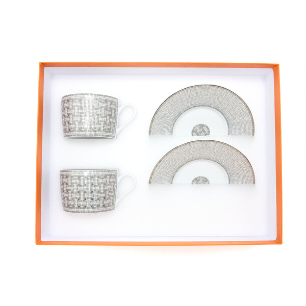Hermes Mosaique Au 24 Platinum Tea Cup and Saucer