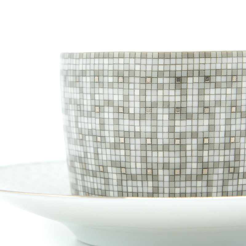 Hermes Mosaique Au 24 Platinum Tea Cup and Saucer