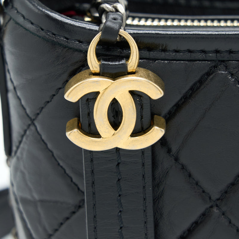 Chanel Small Gabrielle Hobo Bag Aged Calfskin Black Multicolour Hardware