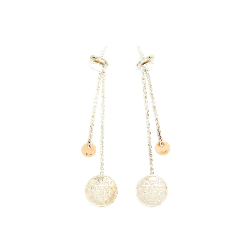 Hermes Ex-libris Earrings Small Model, in sterling silver and rose gold